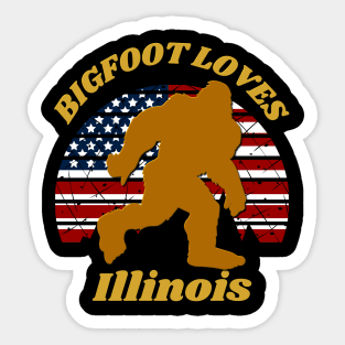 Bigfoot loves America and Illinois too Sticker